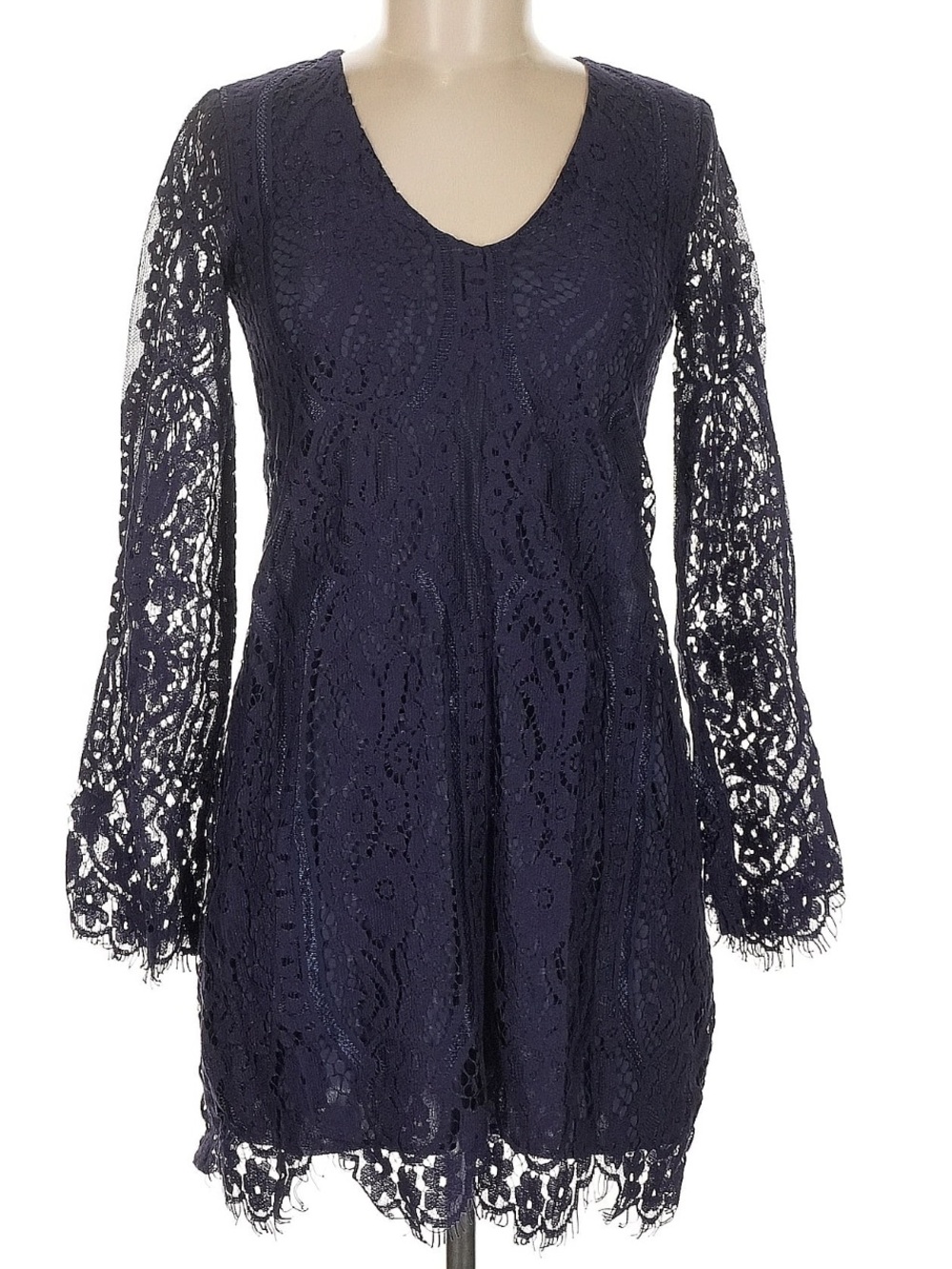 Francesca's Collections Navy Lace Long-Sleeve A-Line Dress - Picture 3 of 6
